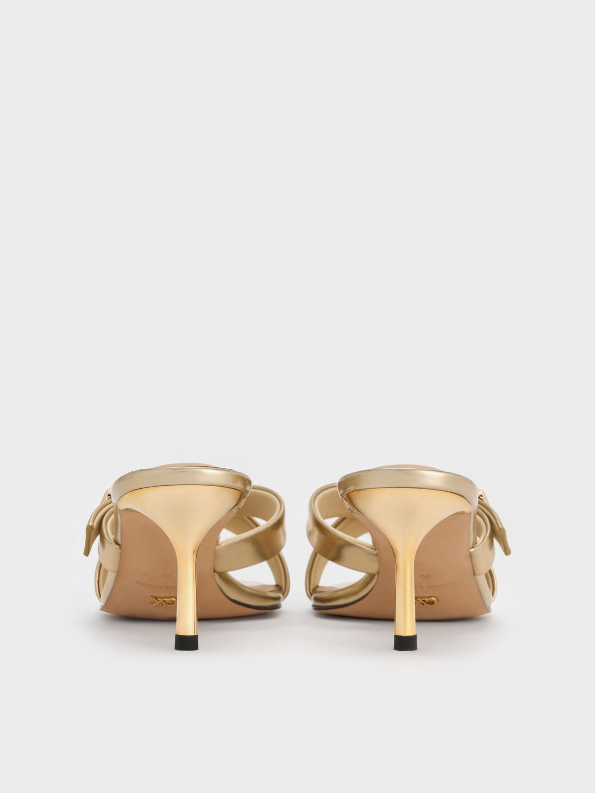 CHARLES & KEITH Classic / Cody Metallic Leather Crossover Heeled Mules - Gold