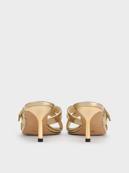CHARLES & KEITH Classic / Cody Metallic Leather Crossover Heeled Mules - Gold