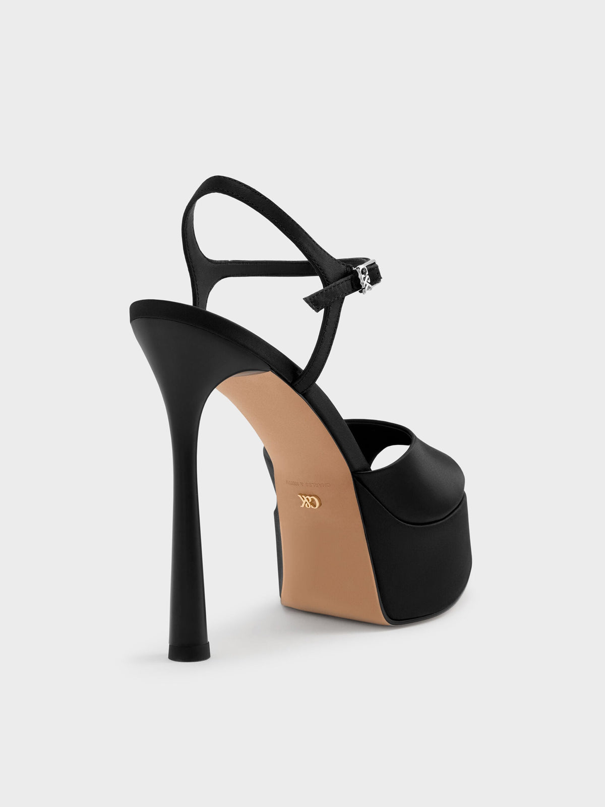 CHARLES & KEITH Best Seller / Francesca Peep-Toe Platform Heels - Black Textured