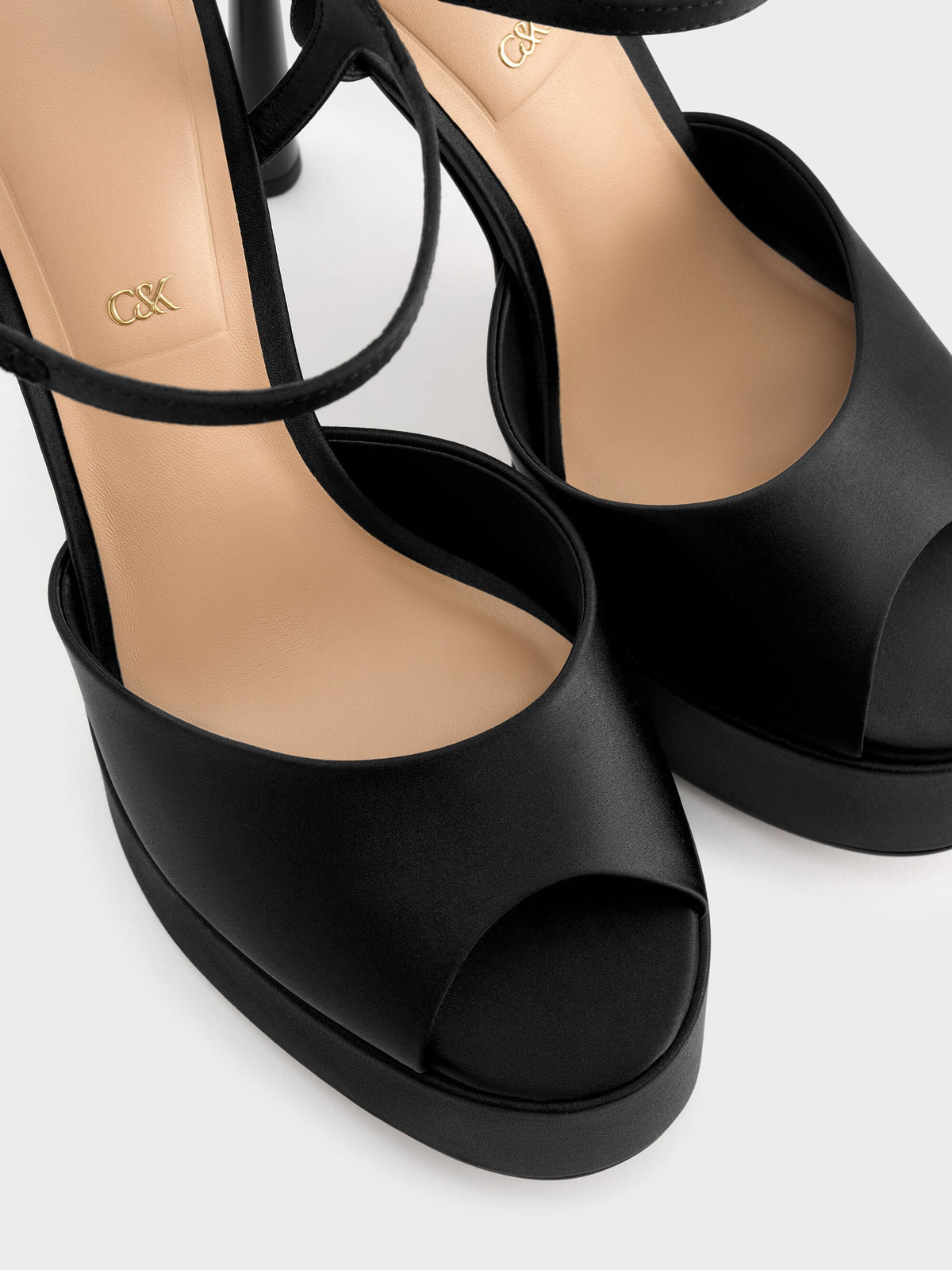CHARLES & KEITH Best Seller / Francesca Peep-Toe Platform Heels - Black Textured