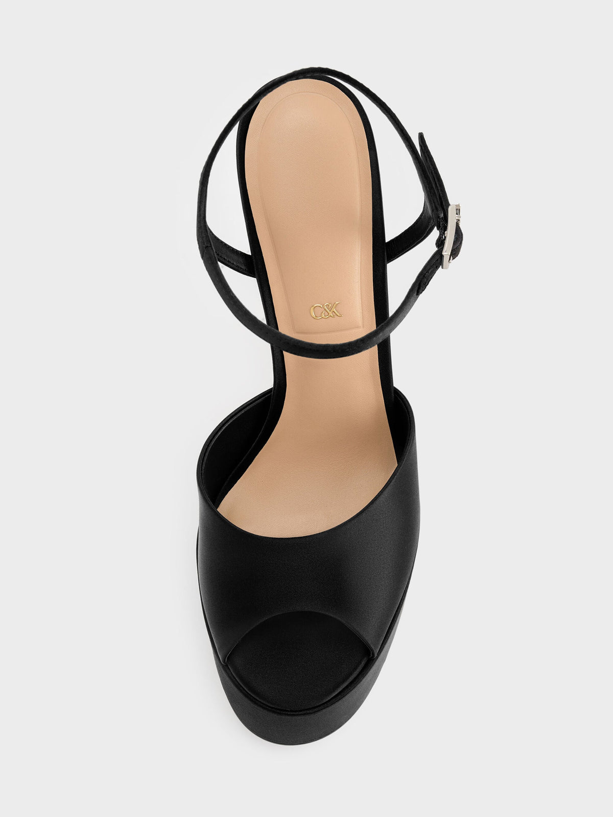 CHARLES & KEITH Best Seller / Francesca Peep-Toe Platform Heels - Black Textured