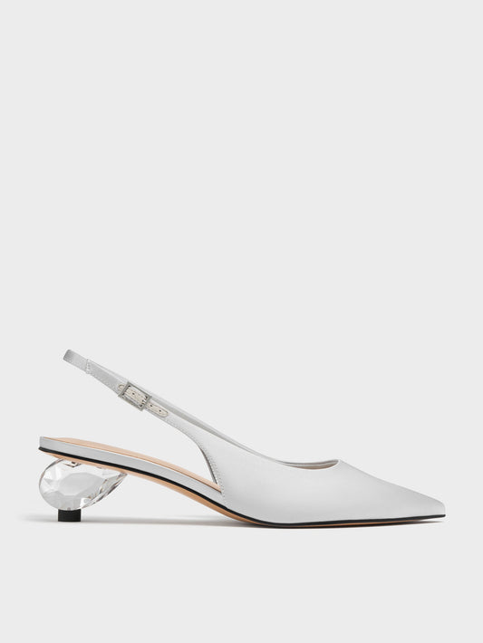CHARLES & KEITH Special Offer / Pointed Crystal-Heel Slingback Pumps - Silver