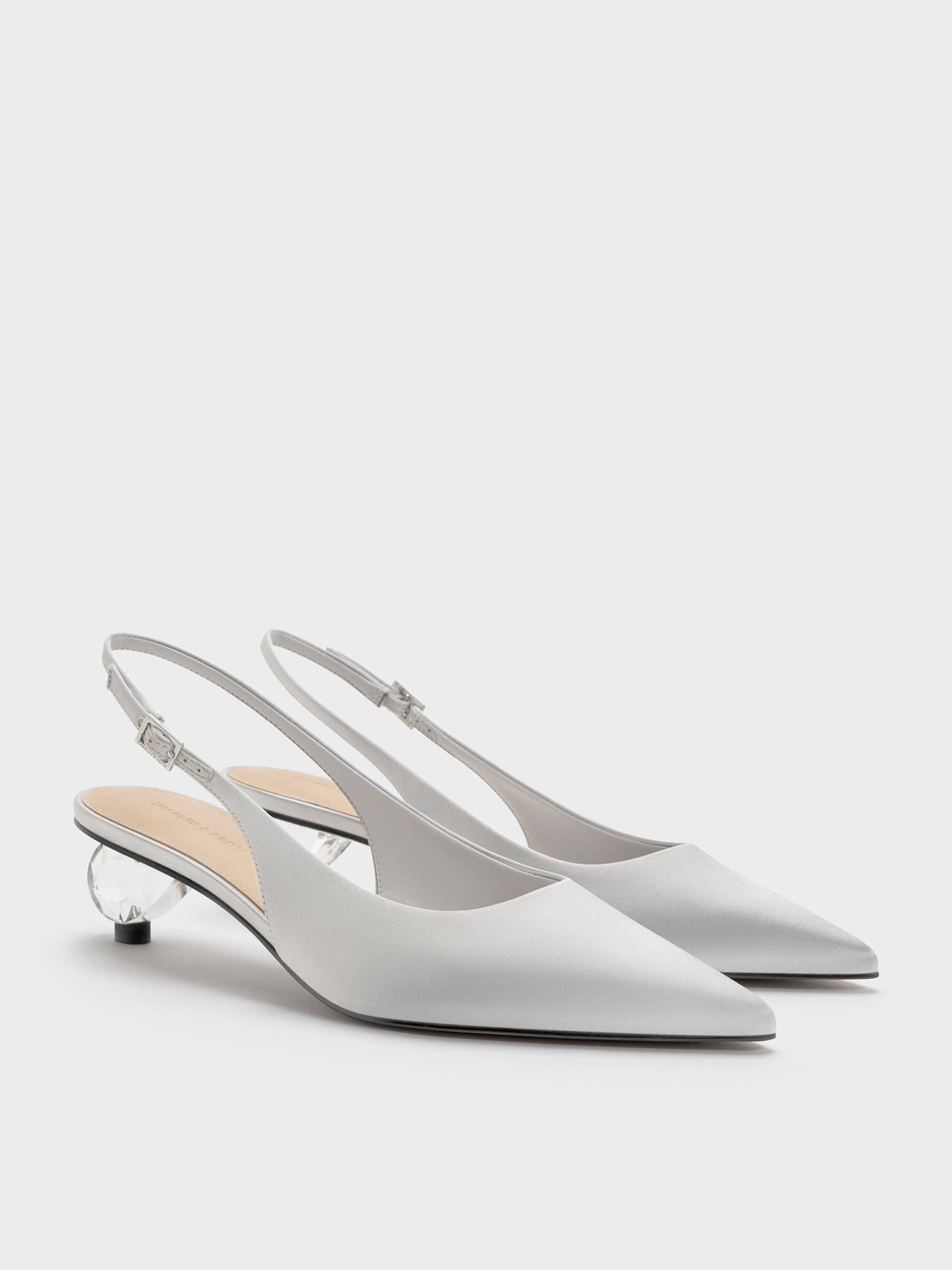 CHARLES & KEITH Special Offer / Pointed Crystal-Heel Slingback Pumps - Silver