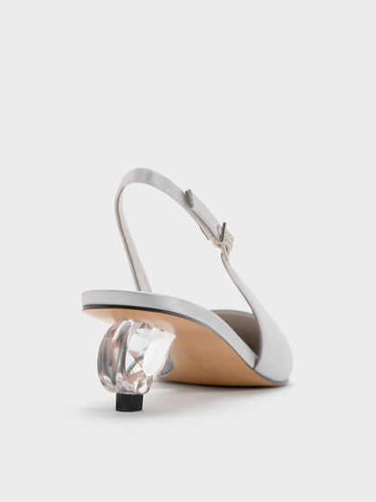 CHARLES & KEITH Special Offer / Pointed Crystal-Heel Slingback Pumps - Silver