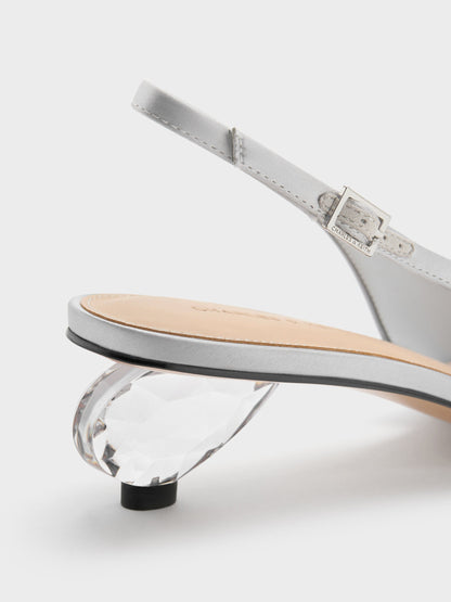 CHARLES & KEITH Special Offer / Pointed Crystal-Heel Slingback Pumps - Silver