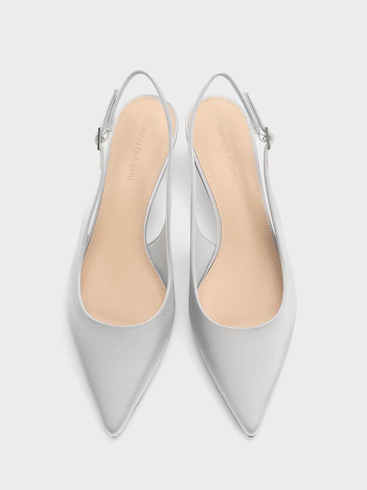 CHARLES & KEITH Special Offer / Pointed Crystal-Heel Slingback Pumps - Silver