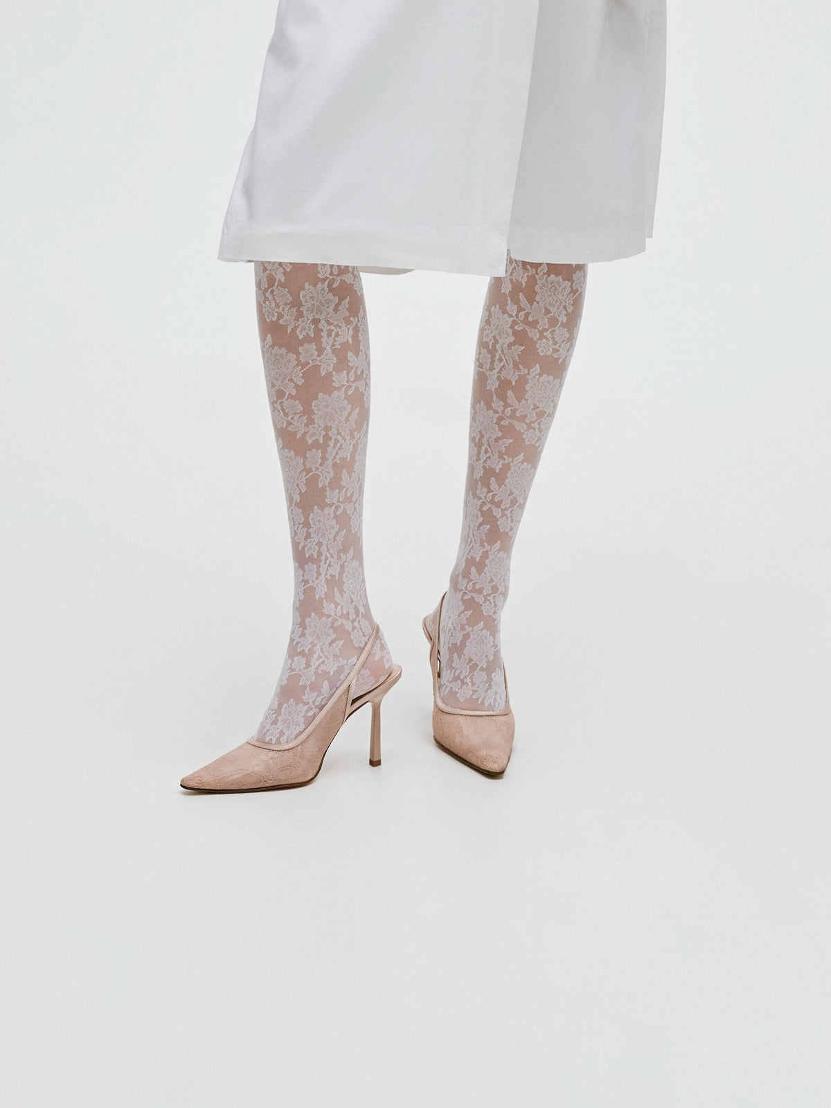 CHARLES & KEITH Recommended / Lace & Satin Slingback Pumps - Nude