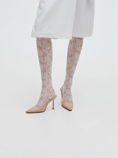 CHARLES & KEITH Recommended / Lace & Satin Slingback Pumps - Nude