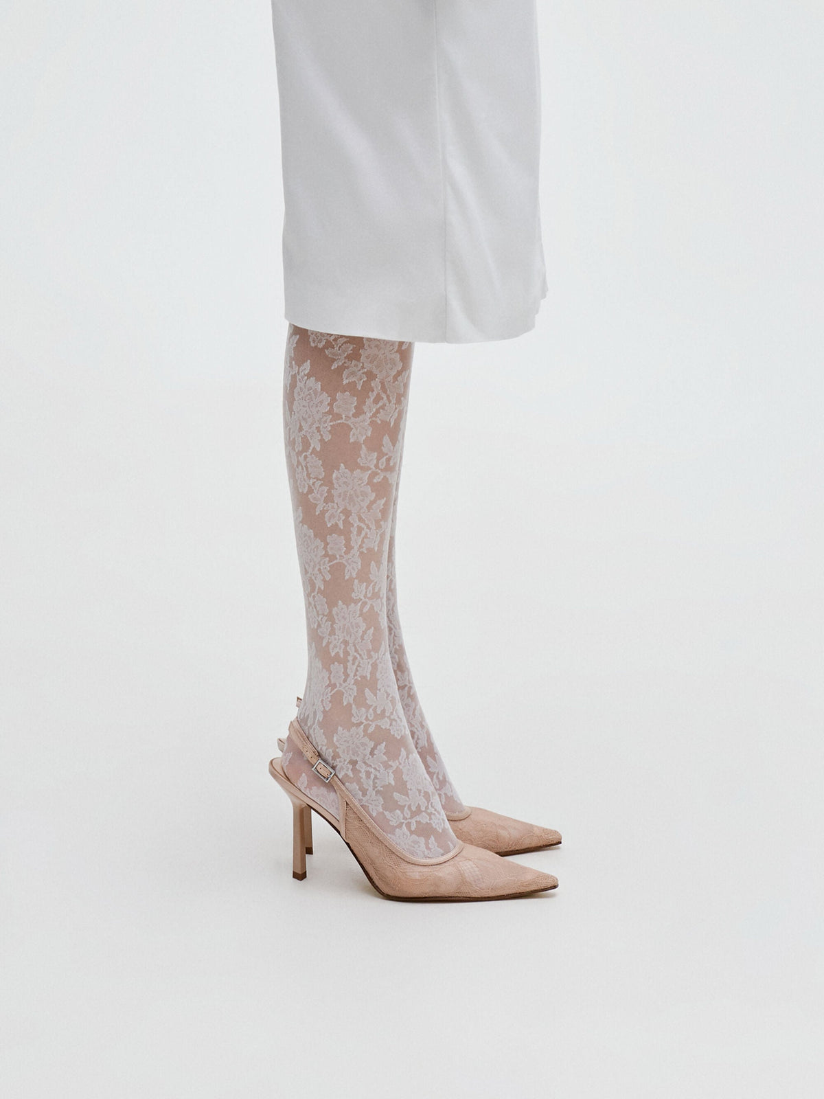CHARLES & KEITH Recommended / Lace & Satin Slingback Pumps - Nude