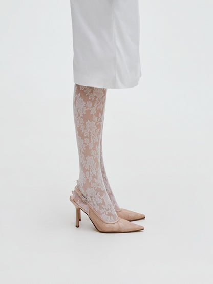 CHARLES & KEITH Recommended / Lace & Satin Slingback Pumps - Nude