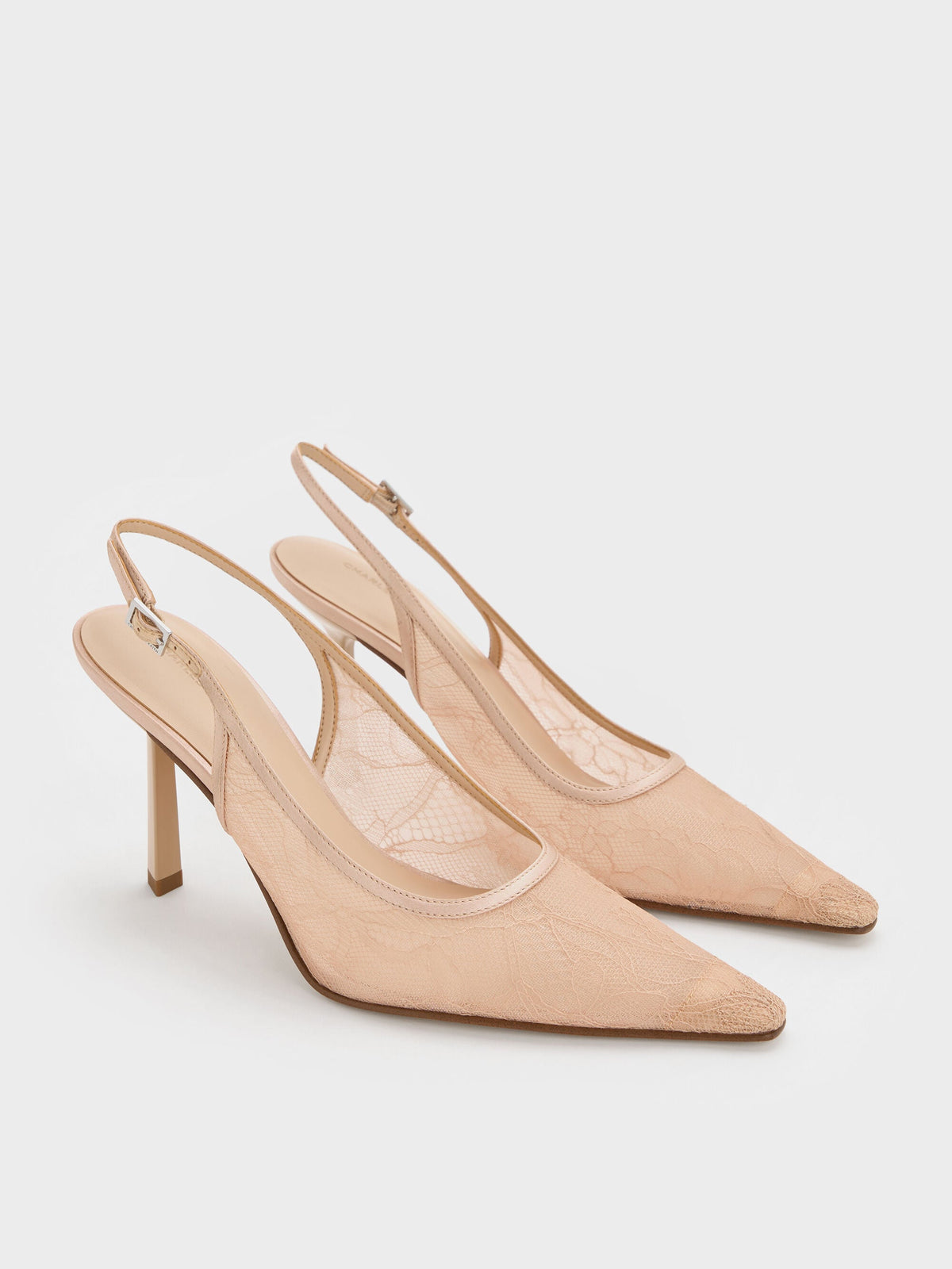 CHARLES & KEITH Recommended / Lace & Satin Slingback Pumps - Nude
