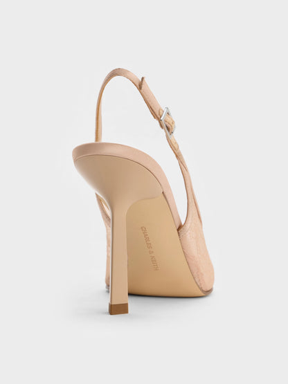 CHARLES & KEITH Recommended / Lace & Satin Slingback Pumps - Nude