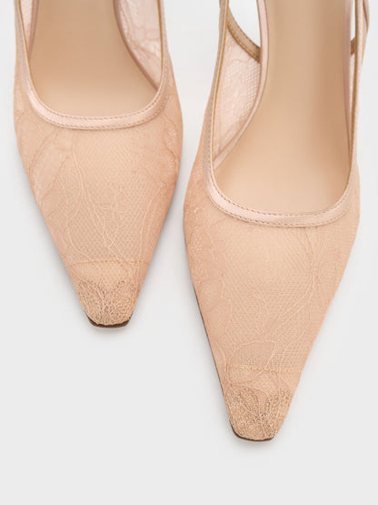 CHARLES & KEITH Recommended / Lace & Satin Slingback Pumps - Nude