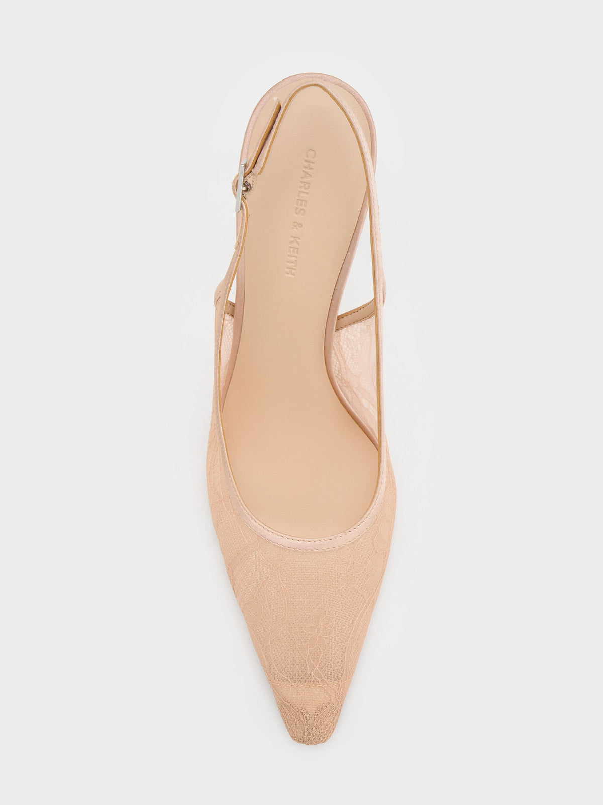 CHARLES & KEITH Recommended / Lace & Satin Slingback Pumps - Nude