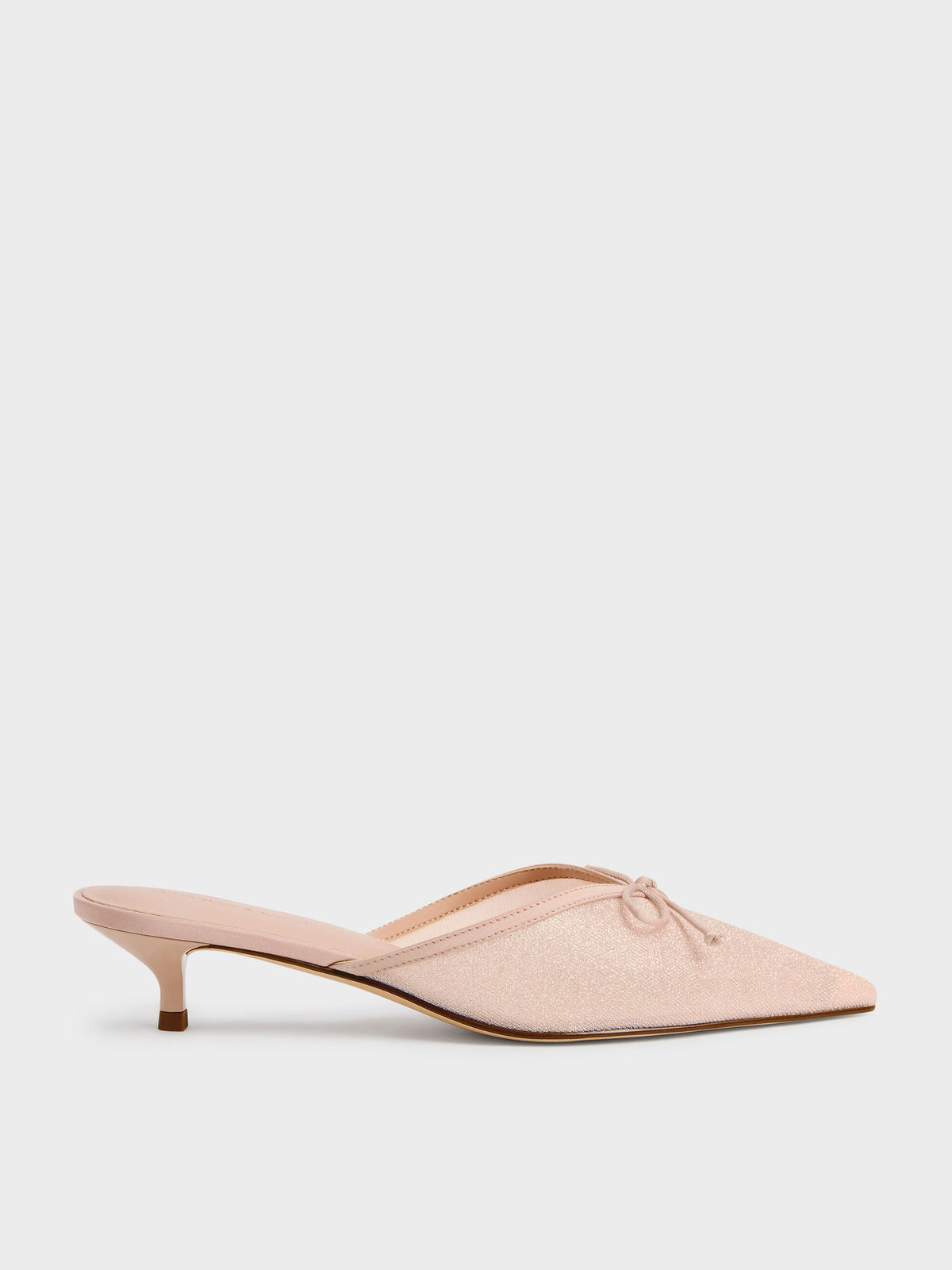 CHARLES & KEITH New / Glittered Mesh Bow Kitten Heels - Pink
