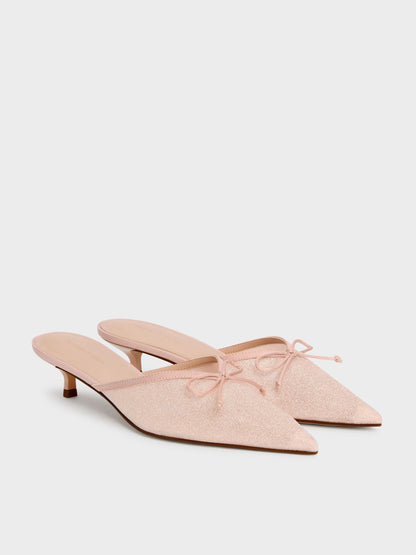 CHARLES & KEITH New / Glittered Mesh Bow Kitten Heels - Pink
