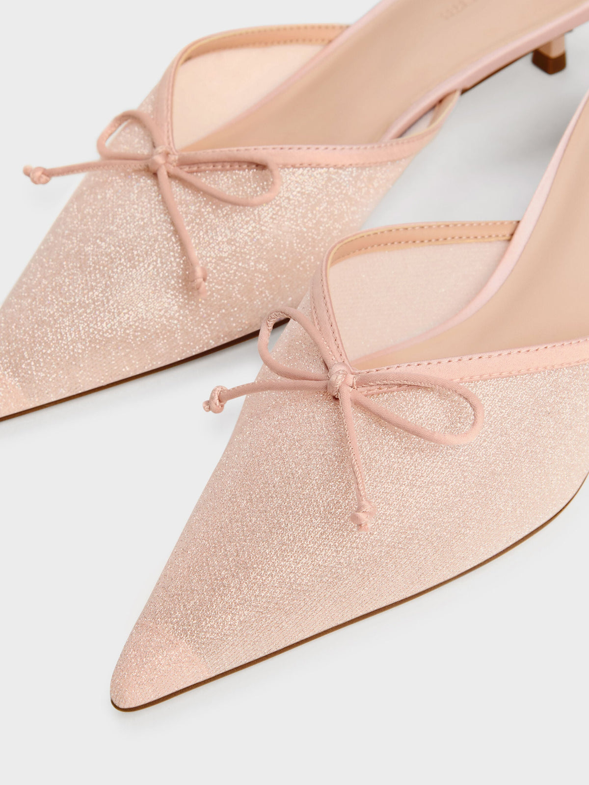 CHARLES & KEITH New / Glittered Mesh Bow Kitten Heels - Pink