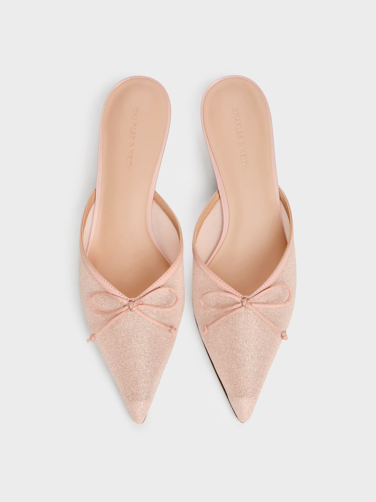 CHARLES & KEITH New / Glittered Mesh Bow Kitten Heels - Pink