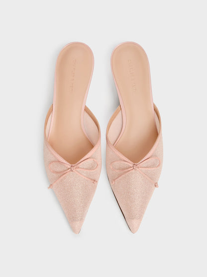 CHARLES & KEITH New / Glittered Mesh Bow Kitten Heels - Pink