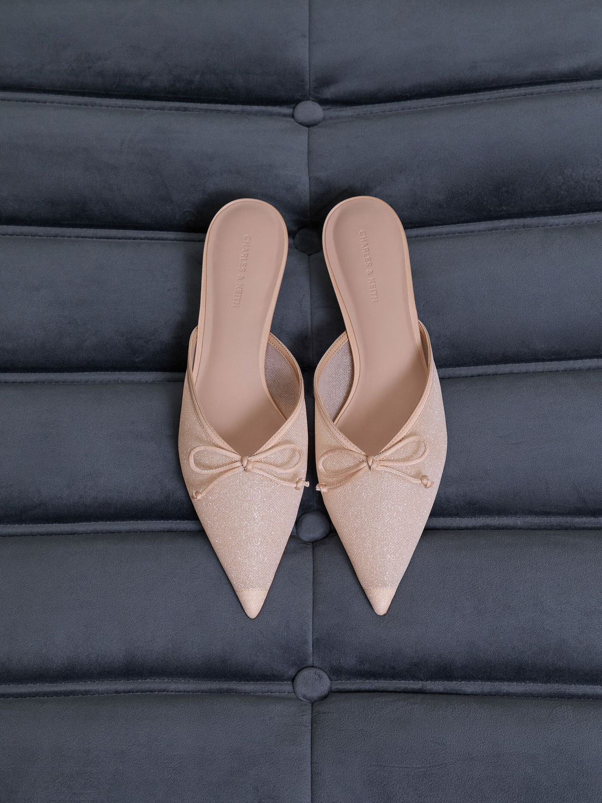 CHARLES & KEITH New / Glittered Mesh Bow Kitten Heels - Pink