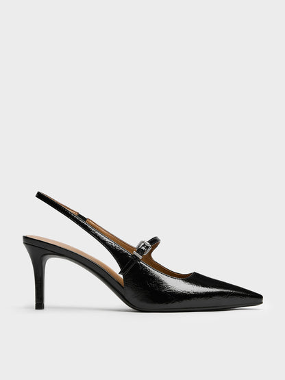 CHARLES & KEITH Trending / Pointed Slingback Mary Jane Pumps - Black
