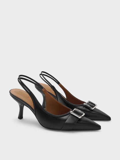 CHARLES & KEITH Classic / Anita Buckled Pointed Slingback Pumps - Black