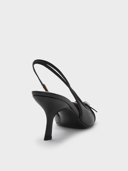 CHARLES & KEITH Classic / Anita Buckled Pointed Slingback Pumps - Black