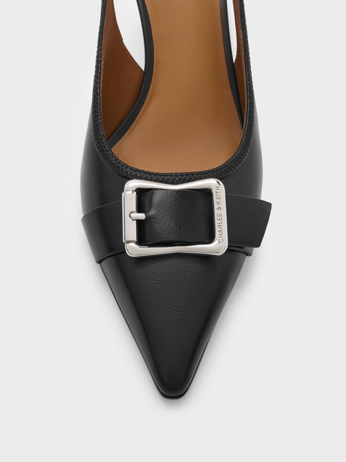 CHARLES & KEITH Classic / Anita Buckled Pointed Slingback Pumps - Black