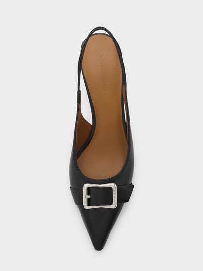CHARLES & KEITH Classic / Anita Buckled Pointed Slingback Pumps - Black