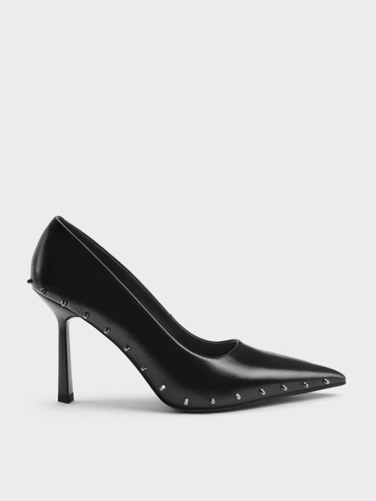CHARLES & KEITH Top Pick / Coralie Studded Pointed Pumps - Black