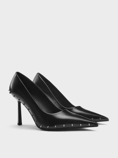 CHARLES & KEITH Top Pick / Coralie Studded Pointed Pumps - Black