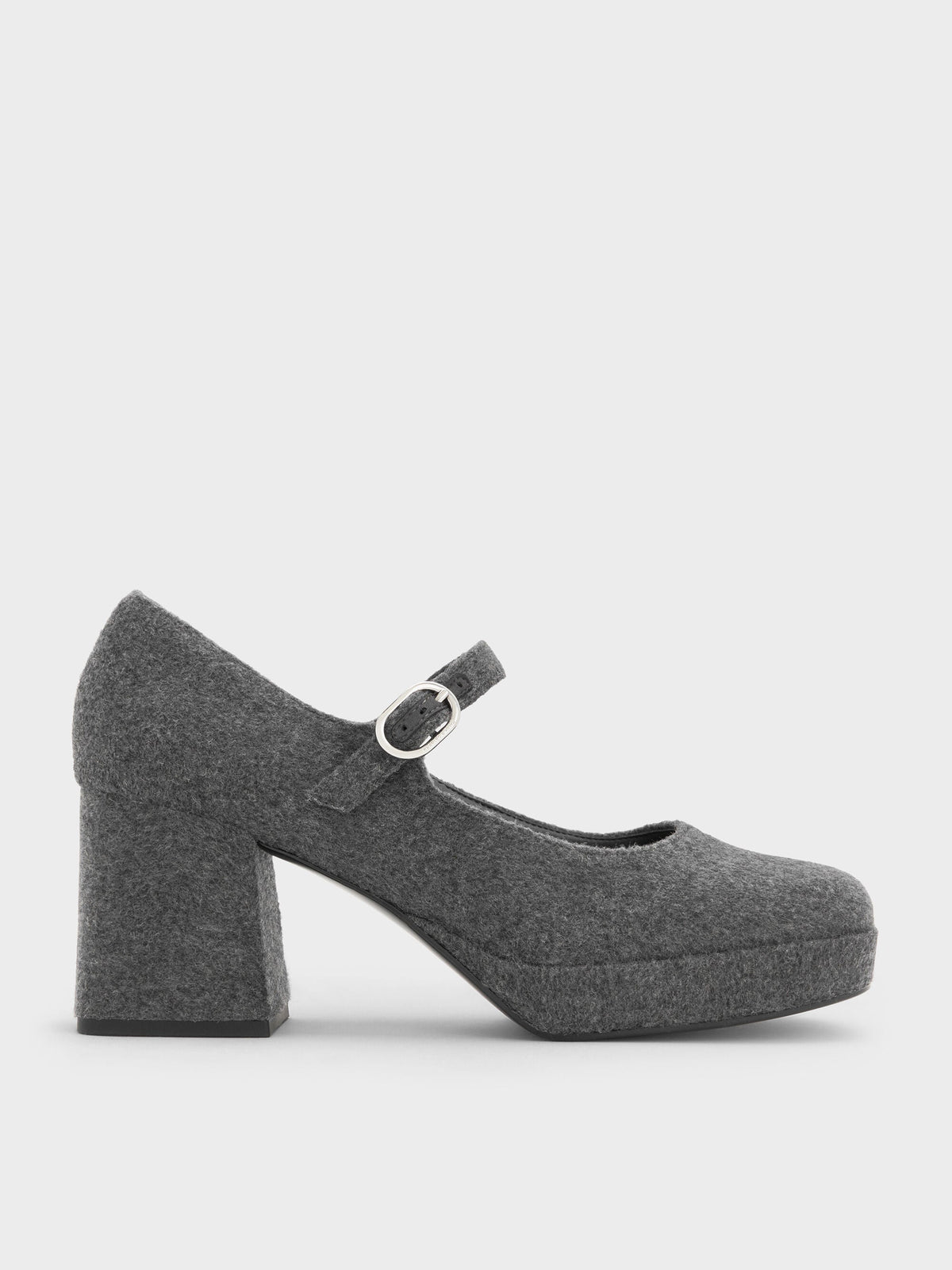 CHARLES & KEITH Classic / Felt Platform Mary Jane Pumps - Grey