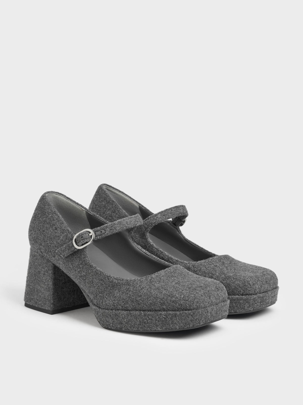 CHARLES & KEITH Classic / Felt Platform Mary Jane Pumps - Grey