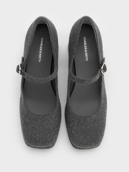 CHARLES & KEITH Classic / Felt Platform Mary Jane Pumps - Grey