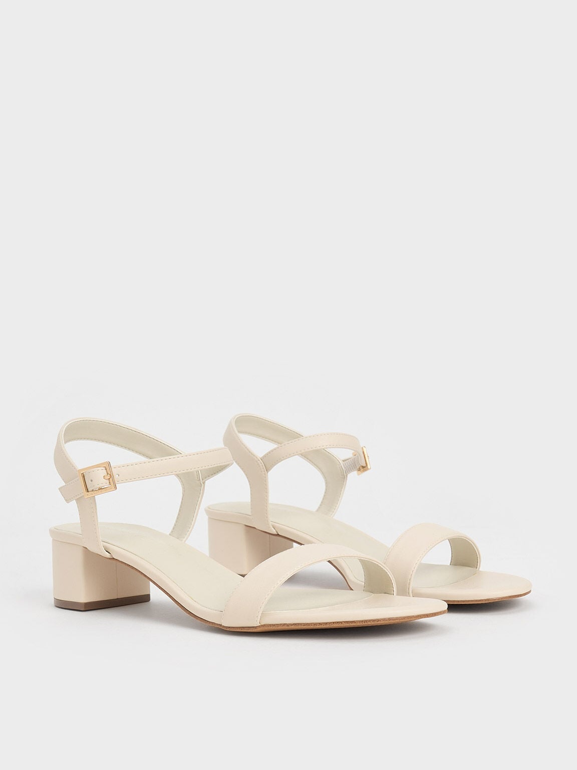 CHARLES & KEITH Classic / Alec Block-Heel Ankle-Strap Sandals - White