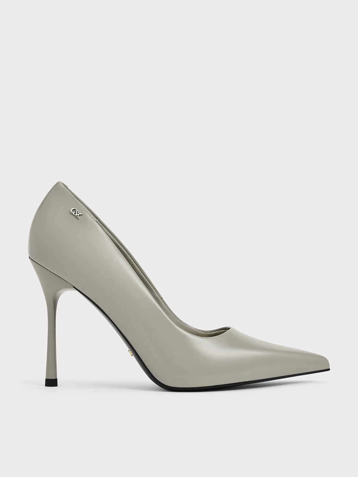 CHARLES & KEITH Trusted / Kyra Leather Pointed-Toe Pumps - Grey