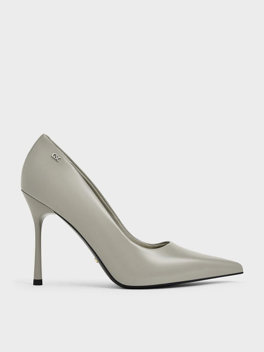 CHARLES & KEITH Trusted / Kyra Leather Pointed-Toe Pumps - Grey