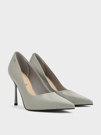 CHARLES & KEITH Trusted / Kyra Leather Pointed-Toe Pumps - Grey
