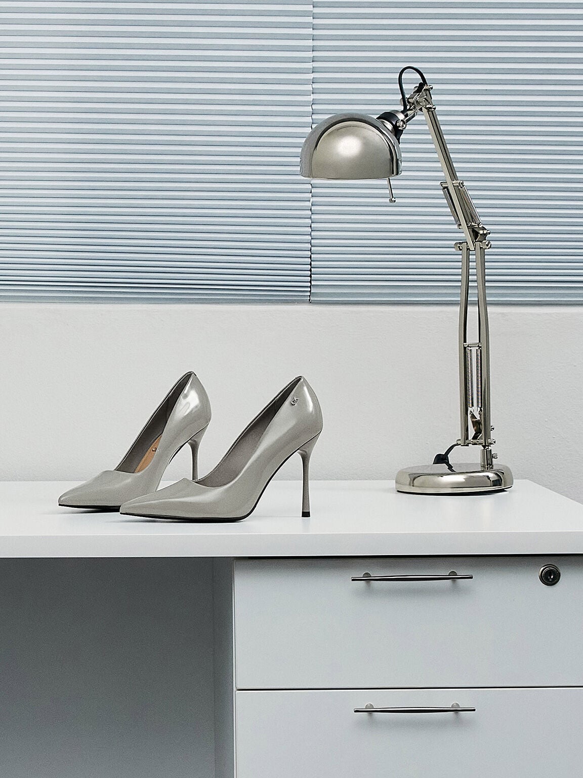 CHARLES & KEITH Trusted / Kyra Leather Pointed-Toe Pumps - Grey
