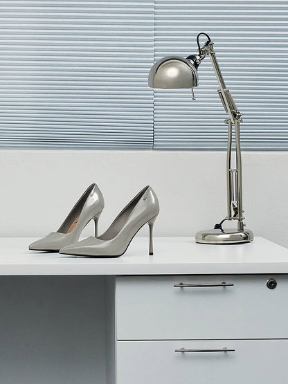 CHARLES & KEITH Trusted / Kyra Leather Pointed-Toe Pumps - Grey