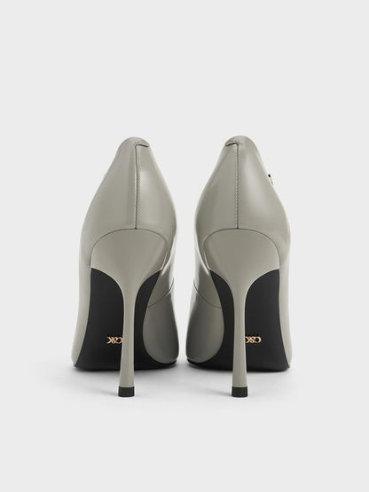 CHARLES & KEITH Trusted / Kyra Leather Pointed-Toe Pumps - Grey