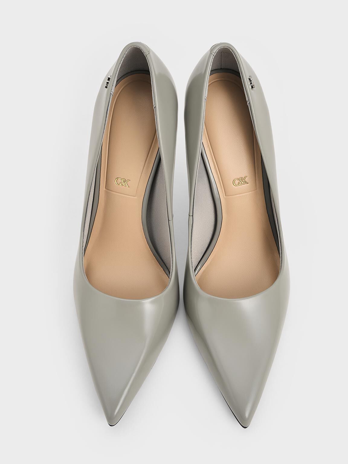 CHARLES & KEITH Trusted / Kyra Leather Pointed-Toe Pumps - Grey