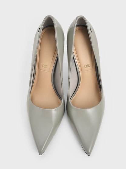 CHARLES & KEITH Trusted / Kyra Leather Pointed-Toe Pumps - Grey