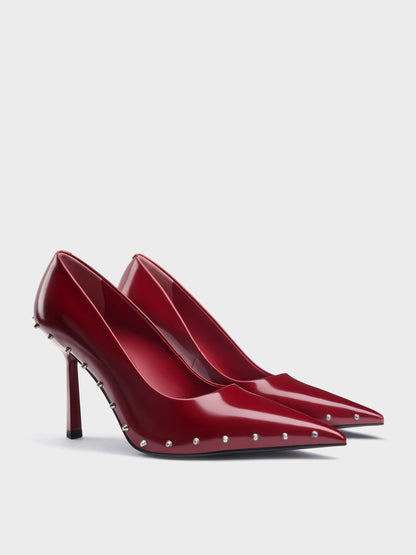 CHARLES & KEITH Sale / Coralie Studded Pointed Pumps - Red