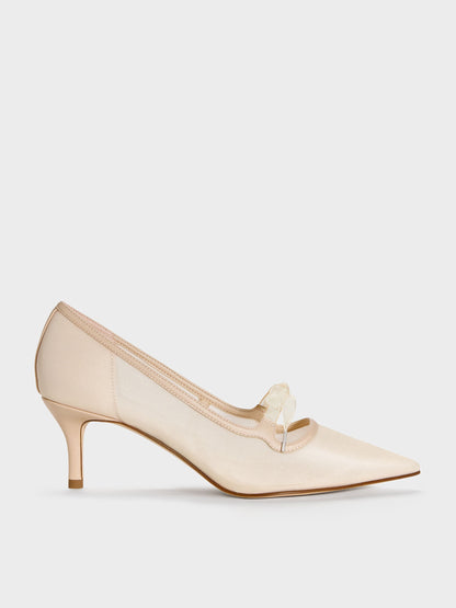 CHARLES & KEITH Recommended / Venetia Mesh Bow Pointed Pumps - Nude