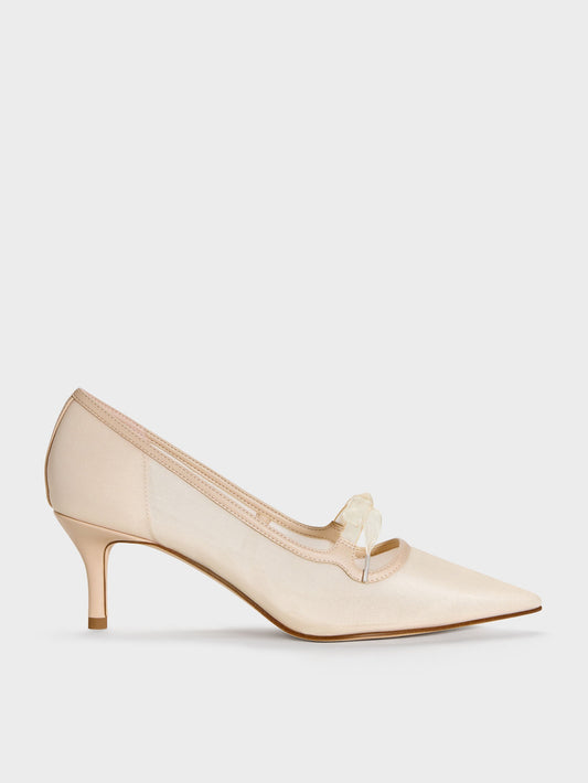 CHARLES & KEITH Recommended / Venetia Mesh Bow Pointed Pumps - Nude