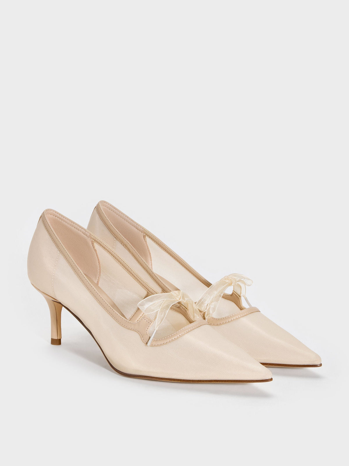 CHARLES & KEITH Recommended / Venetia Mesh Bow Pointed Pumps - Nude