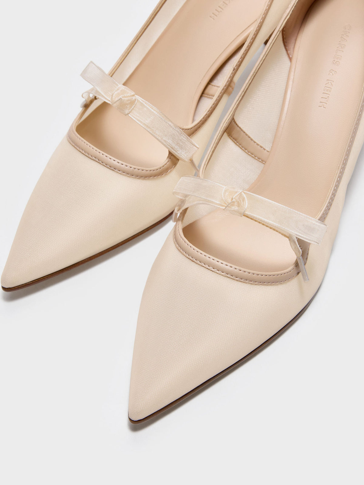 CHARLES & KEITH Recommended / Venetia Mesh Bow Pointed Pumps - Nude