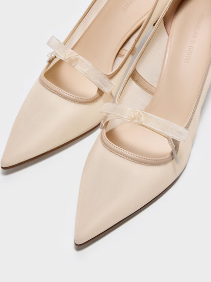 CHARLES & KEITH Recommended / Venetia Mesh Bow Pointed Pumps - Nude