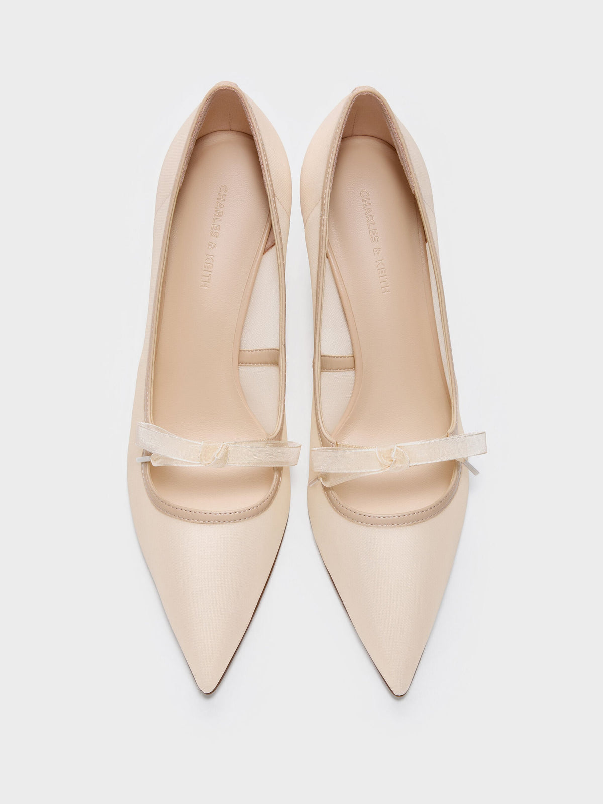 CHARLES & KEITH Recommended / Venetia Mesh Bow Pointed Pumps - Nude